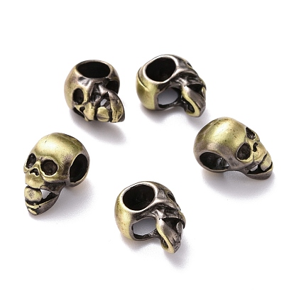 European Style Brass Beads, Large Hole Beads, Cadmium Free & Lead Free, Skull