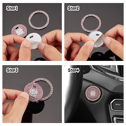 ARRICRAFT 3 Sets 3 Colors Self Adhesive Zinc Alloy with Rhinestone Car Stickers, Crystal Bling Auto Start Engine Ignition Button Knob Ring Silver Sticker, DIY Car Decorations, Flat Round