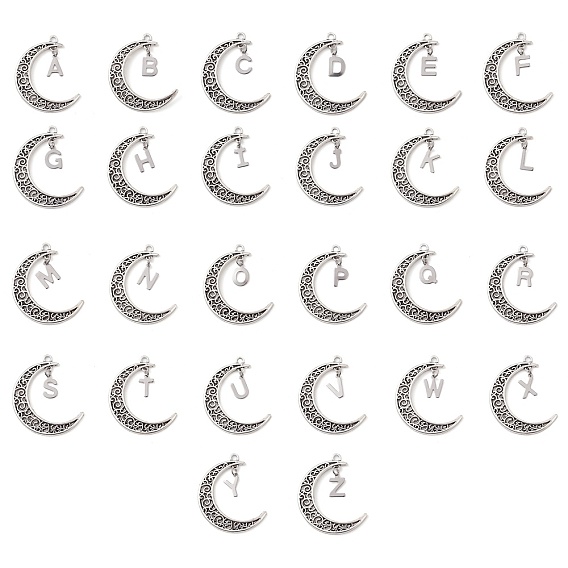 26Pcs Alloy Letter Pendants, Moon