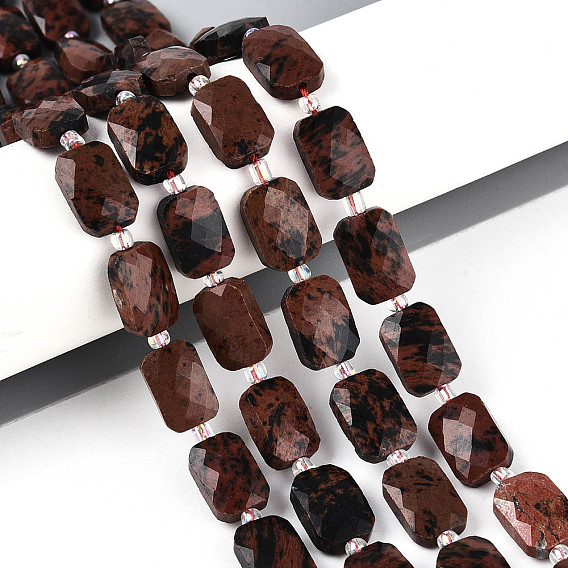 Натурального красного дерева обсидиана бисер нитей, прямоугольные, граненые, с бисером