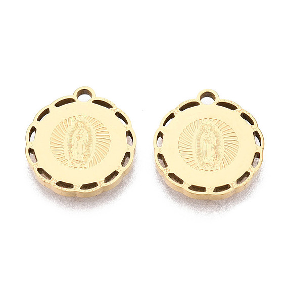Религия 304 плоские круглые подвески из нержавеющей стали, прелести девы марии, ионное покрытие (ip)