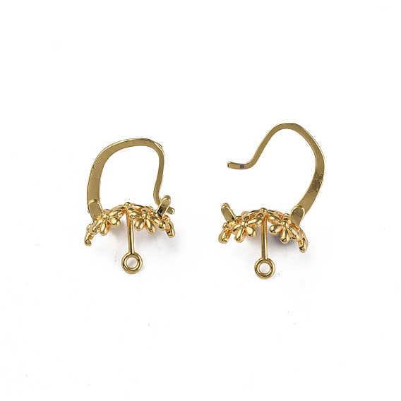 Brass Hoop Earring Findings with Latch Back Closure, with Horizontal Loop, Nickel Free, Flower