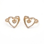 Adjustable Brass Micro Pave Clear Cubic Zirconia Cuff Rings, Open Rings, for Valentine's Day, Long-Lasting Plated, Heart