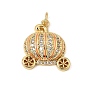 Brass Micro Pave Cubic Zirconia Pendants, with Orange Enamel, Pumpkin Cart Charms, Rack Plating, Long-Lasting Plated, Cadmium Free & Lead Free, Real 18K Gold Plated