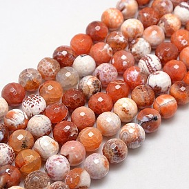 Natural Fire Crackle Agate Beads Strands, Dyed, Faceted Round, 14mm, Hole: 1mm, about 28pcs/strand, 14.56 inch