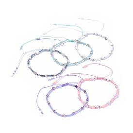 Bracelets perlés tressés avec fil de nylon réglable, avec perles de rocaille en verre et perles rondes à facettes de pierres précieuses naturelles