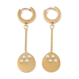 PVD Vacuum Plating 201 Stainless Steel Oval Hoop Earrings, with Plastic Imitation Pearl Beads, 304 Stainless Steel Pin