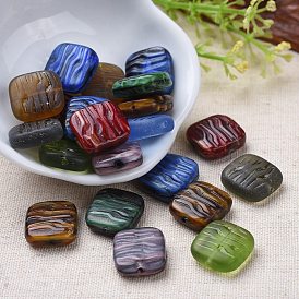 Czech Glass Beads, Retro Style, Square with Wave Pattern