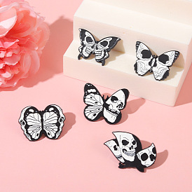 Whimsical Black and White Ghost Butterfly Alloy Brooch - Dark Gothic Skull Collection Badge Accessory