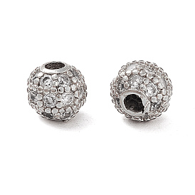 Round Brass Micro Pave Cubic Zirconia Beads, Clear