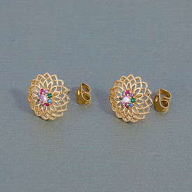 Полые латунные серьги-гвоздики в форме цветка, с кубического циркония