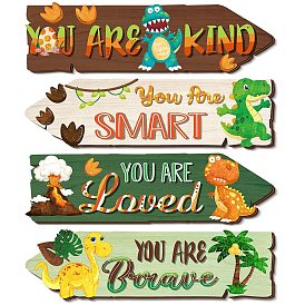 4Pcs Wooden Hanging Sign Sets, Children's Room Dinosaur Decoration