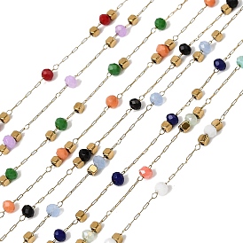 304 кабельные цепи из нержавеющей стали, рондель, со стеклом, ионное покрытие (ip), реальный 18 k позолоченный, пайки, с катушкой