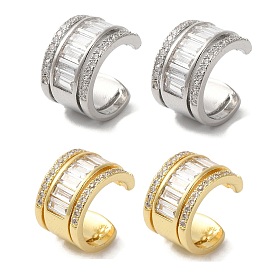 Brass Micro Pave Clear Cubic Zirconia Cuff Earrings for Women, Half Round