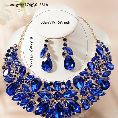 Комплекты из ожерелий с подвесками из сплава со стразами в форме цветка и капли и серег-гвоздиков, золотые