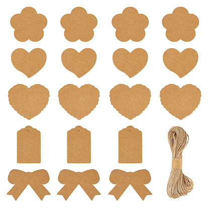 150шт. 5 стили, подарочные бирки из крафт-бумаги разной формы, с 1 пучком джутового шнура