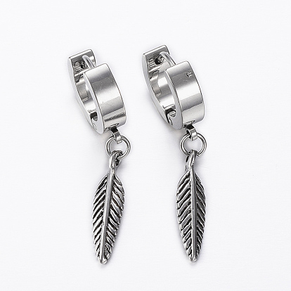 304 обруч серьги из нержавеющей стали замке, гипоаллергенные серьги, лист прелести