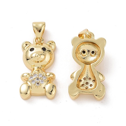 Brass Cubic Zirconia Pendants, Cadmium Free & Lead Free, Bear with Heart Charm