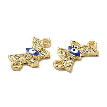 Alloy Enamel Connector Charms, with Crystal Rhinestone, Butterfly Links with Blue Evil Eye
