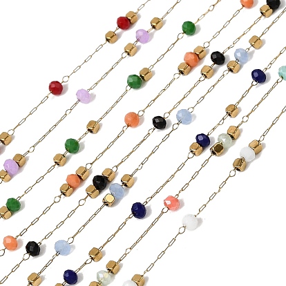 304 кабельные цепи из нержавеющей стали, рондель, со стеклом, ионное покрытие (ip), реальный 18 k позолоченный, пайки, с катушкой