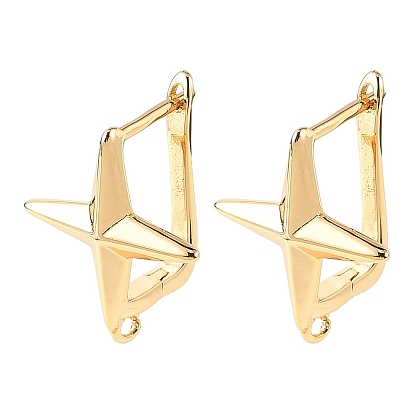 SHEGRACE Brass Hoop Earring Findings, Star, with Loop, Cadmium Free & Lead Free & Nickel Free
