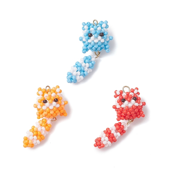 Подвески в виде кошек из стеклянных бусин, с круглой бусиной из окрашенного в технике выпечки стекла и 304 петлей из нержавеющей стали