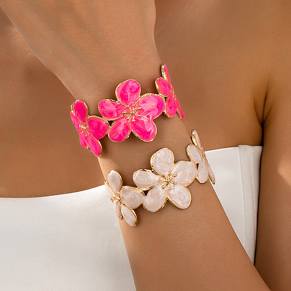 Браслеты-манжеты из сплава с эмалью, сакура, с железом