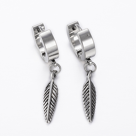 304 обруч серьги из нержавеющей стали замке, гипоаллергенные серьги, лист прелести