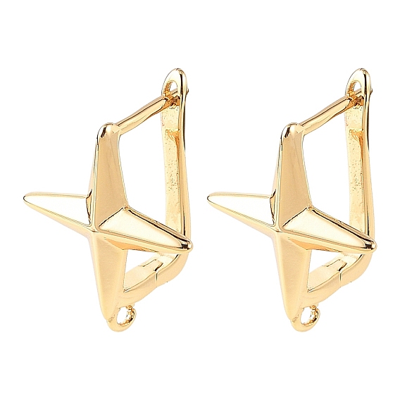 SHEGRACE Brass Hoop Earring Findings, Star, with Loop, Cadmium Free & Lead Free & Nickel Free