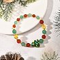 Handmade Lampwork Christmas Tree Bracelets, Natural Green Aventurine & Carnelian & Heated Synthetic Citrine Round Beaded Stretch Bracelets, Golden