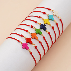 Синтетические браслеты бирюзовый ссылка, плетеные браслеты из волоконного шнура для мужчин и женщин, крестик