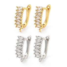 Rack Plating Brass Micro Pave Cubic Zirconia Hoop Earring Findings, Cadmium Free & Lead Free, Long-Lasting Plated