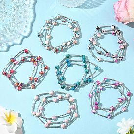 Круглые синтетические бирюзовые бусины многорядные браслеты для женщин, с латунной бисера