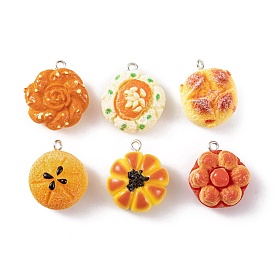 Resin Imitation Food Pendants, Bread Charms with Platinum Plated Iron Loops