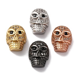 Brass with Cubic Zirconia Beads, Cadmium Free & Lead Free, Long-Lasting Plated, Skull