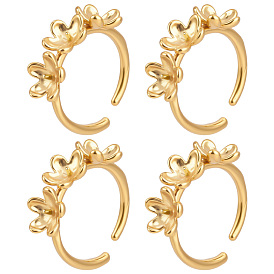 4шт. 304 фурнитура для открытого кольца-манжеты в виде цветка из нержавеющей стали, настройки колец для полупросверленных бусин