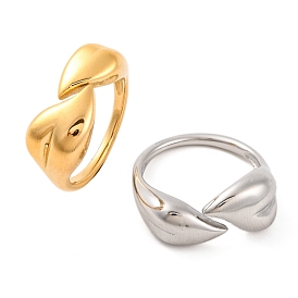 304 Stainless Steel Leaf Open Cuff Rings for Women