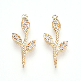 Шармы-соединители из латуни с микропаве из прозрачного кубического циркония, без кадмия, без никеля и без свинца, лист