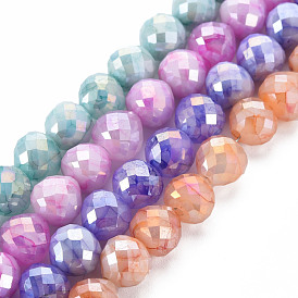 Opaque Baking Painted Crackle Glass Beads Strands, Faceted, AB Color Plated, Teardrop