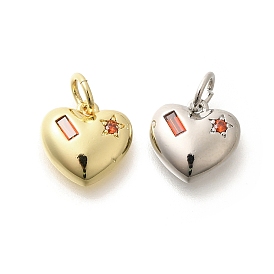 Brass Micro Pave Cubic Zirconia Pendants, with Jump Ring, Long-Lasting Plated, Lead Free & Cadmium Free, Heart Charms