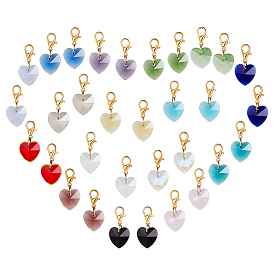 32шт 16 цвета стеклянные подвески украшения, Сплав с застежками когтя омара, золотые