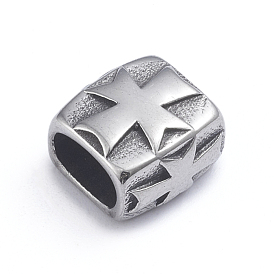 Retro 304 Stainless Steel Slide Charms/Slider Beads, Religion Theme, for Leather Cord Bracelets Making, Square with Maltese Cross