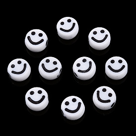 Perles acryliques artisanales opaques, plat rond avec un visage souriant