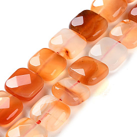 Natural Agate Beads Strands, Faceted Rhombus Cut, Square