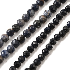 Бусины из натурального черного сапфира, граненые, круглые