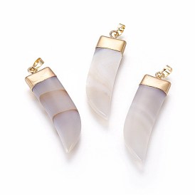 Natural Agate Big Pendants, with Brass Findings, Scabbard, Golden