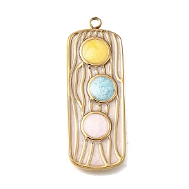 304 Stainless Steel Enamel Pendant, Rectangle with Round Charms, Golden