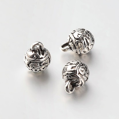 Encantos redondos de aleación de estilo tibetano tallados, 7x5.5 mm, agujero: 1 mm