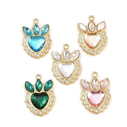 304 подвески из нержавеющей стали, сердце, со стразами, реальный 18 k позолоченный, вакуумное покрытие pvd