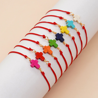 Синтетические браслеты бирюзовый ссылка, плетеные браслеты из волоконного шнура для мужчин и женщин, крестик